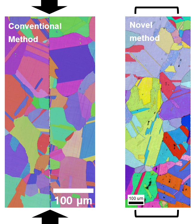 EBSD maps comparing conventional and novel diffusion welding methods in Alloy 800H